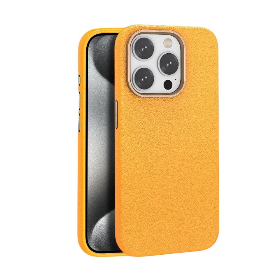 Piili iPhone 15 Pro Deri Magsafe Kılıf Sarı