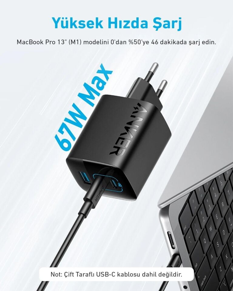 Anker 336 A2674 67 W Hızlı Şarj Adaptörü Siyah