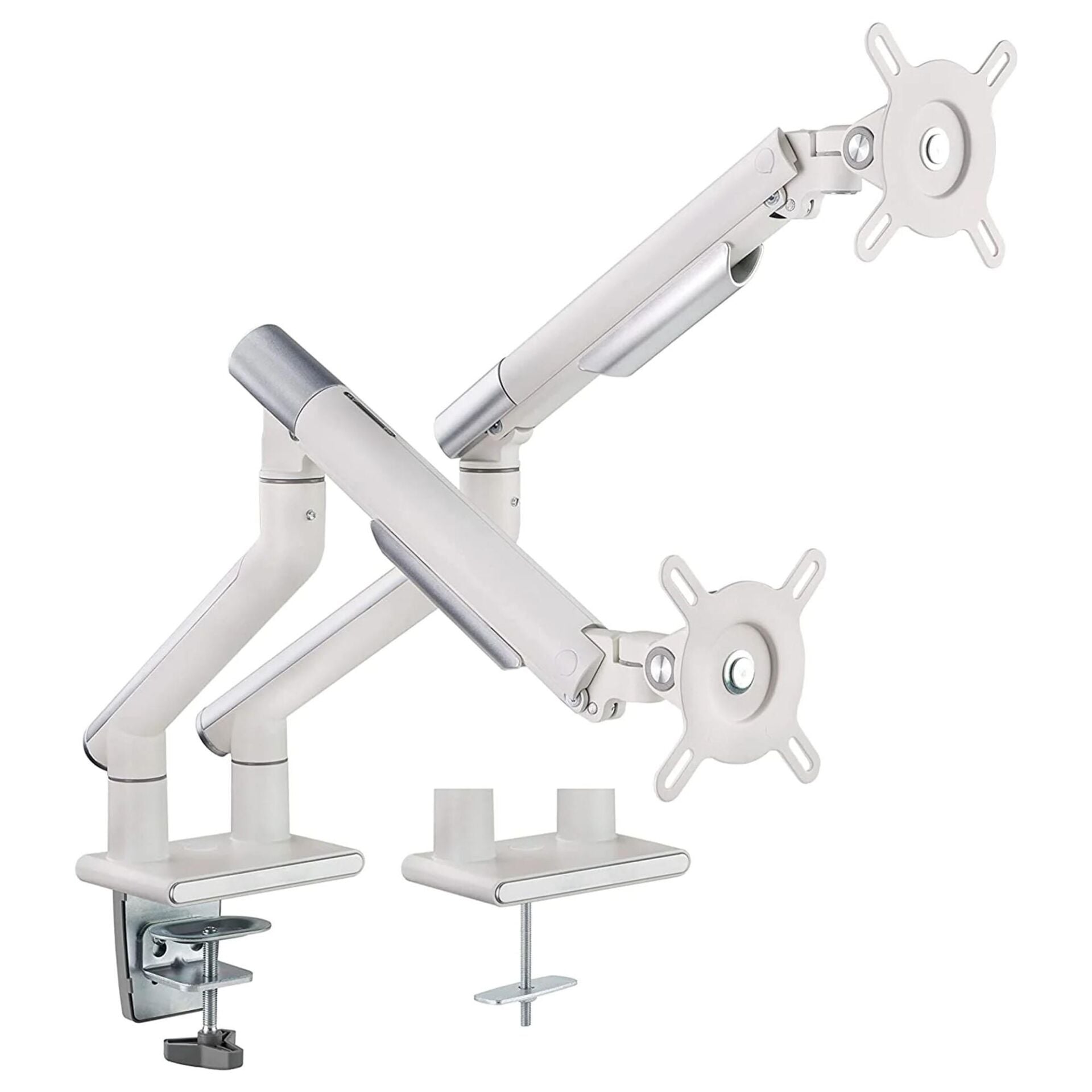 POUT Eyes 12 Dual Ayarlanabilir İkili Monitör Kolu beyaz ve gümüş