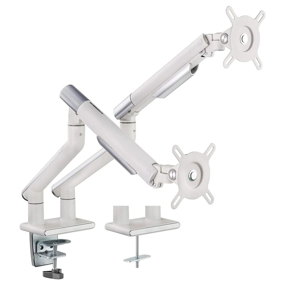 POUT Eyes 12 Dual Ayarlanabilir İkili Monitör Kolu beyaz ve gümüş