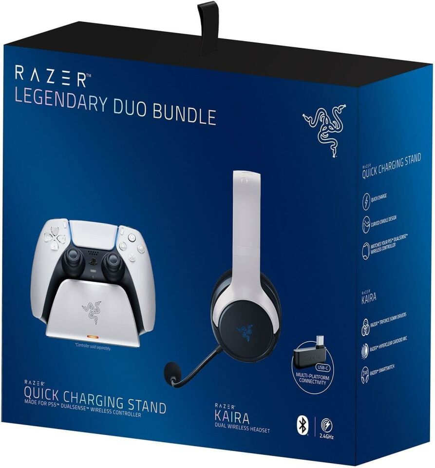 Razer Legendary Duo Kaira Kablosuz Kulaküstü Kulaklık PS5 Şarj İstasyonu