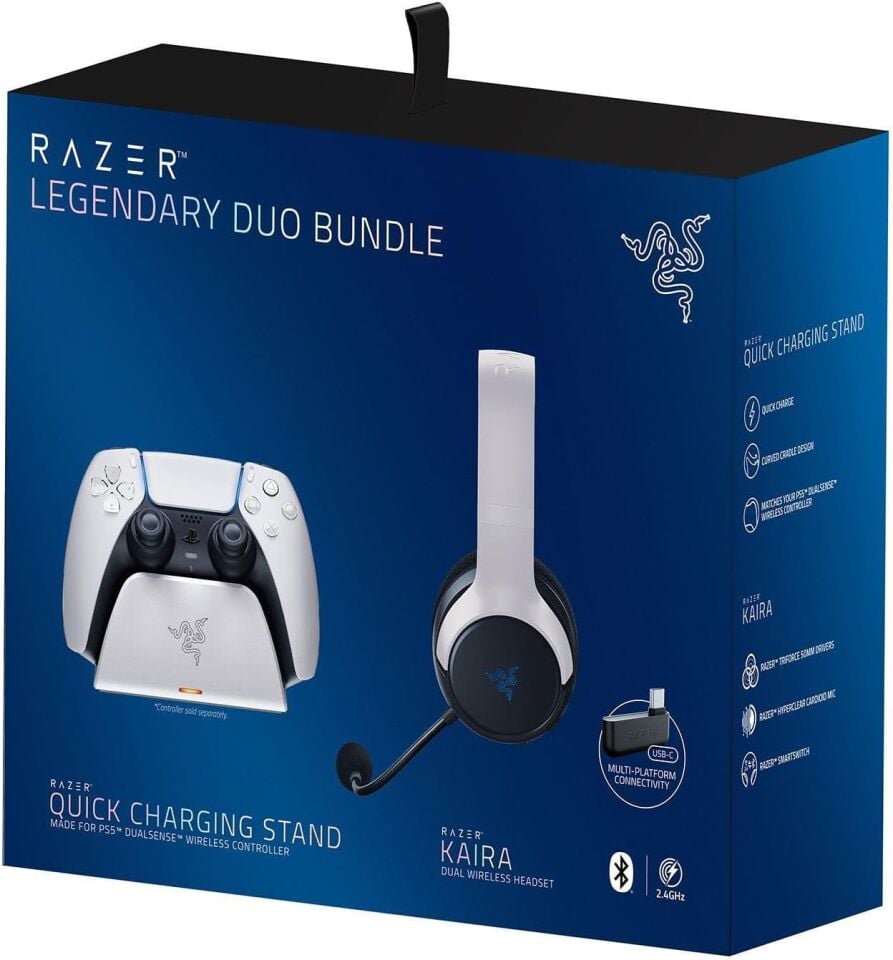 Razer Legendary Duo Kaira Kablosuz Kulaküstü Kulaklık PS5 Şarj İstasyonu