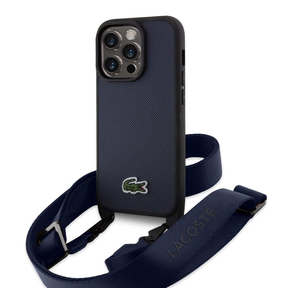 Apple iPhone 15 Pro Max (6.1) Kılıf - Lacoste Orijinal Lisanslı - PU Pike Desenli - İkonik Timsah Dokuma Logolu Kapak - Lacivert