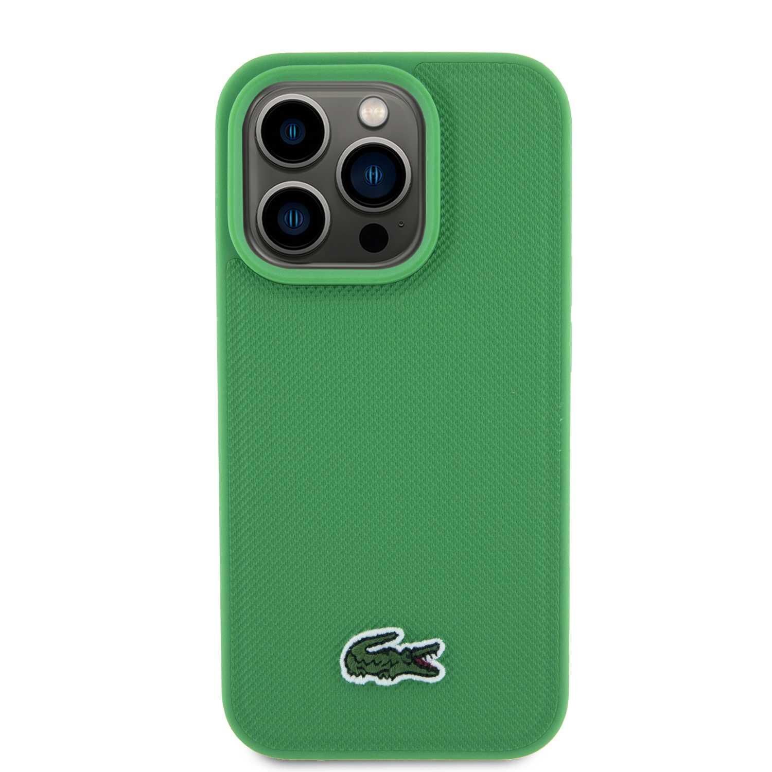 Apple iPhone 15 Pro Max (6.1) Kılıf - Lacoste Orijinal Lisanslı - PU Pike Desenli - İkonik Timsah Dokuma Logolu Kapak - Yeşil