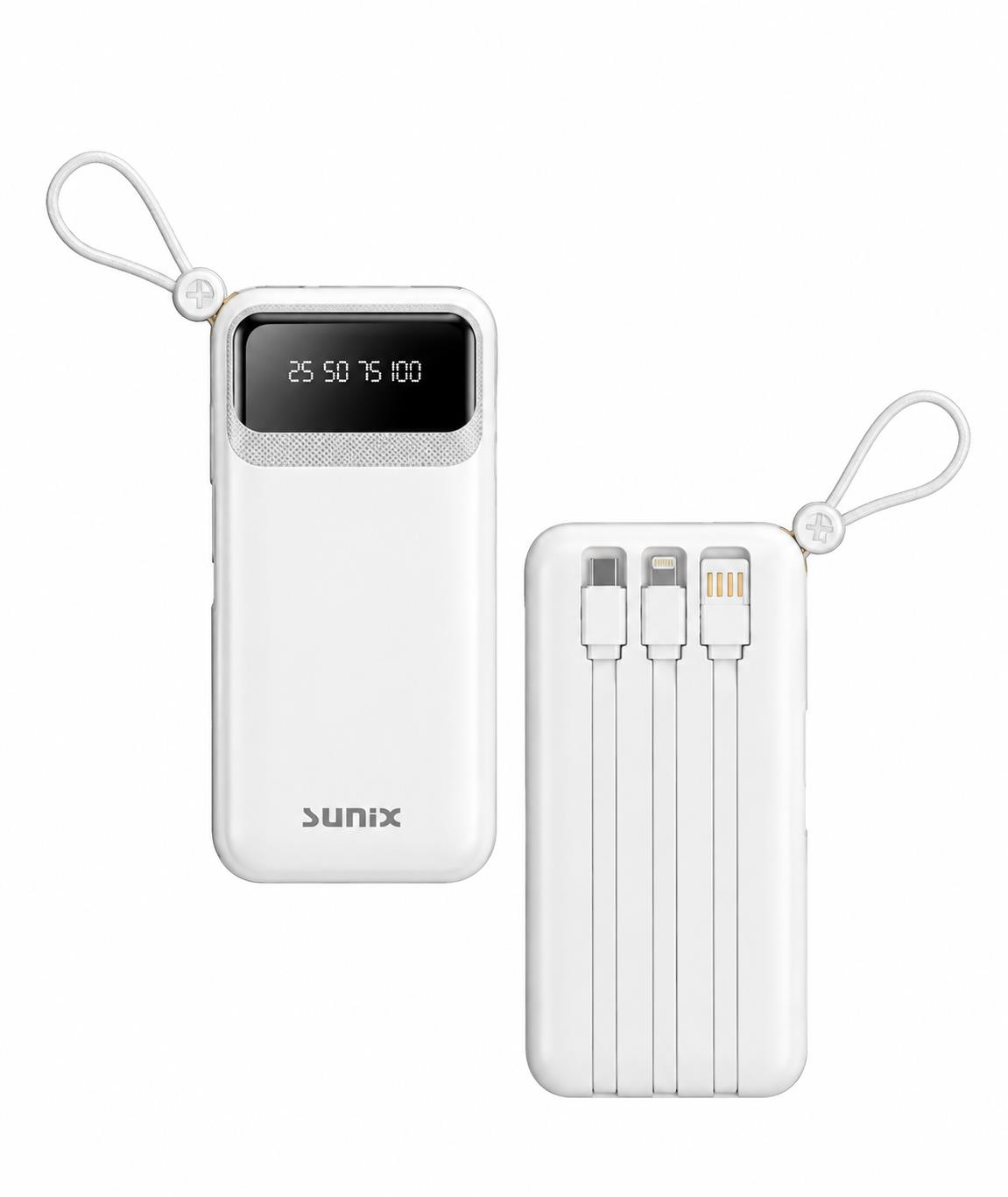 Sunix Pb 120 10.000 Mah Dijital Göstergeli Kendinden Kablolu Powerbank Beyaz