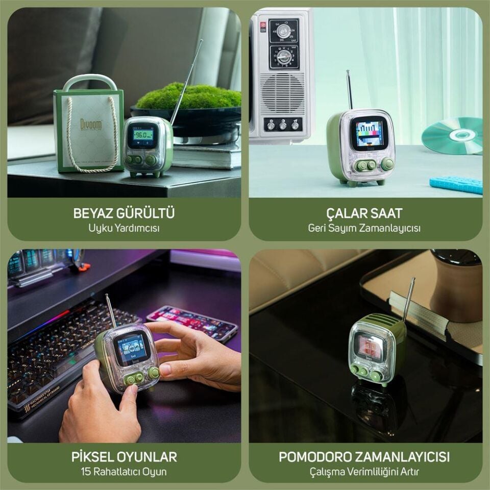 Divoom Tiivoo-2 Fm Radyolu Mini Bluetooth Hoparlör Yeşil