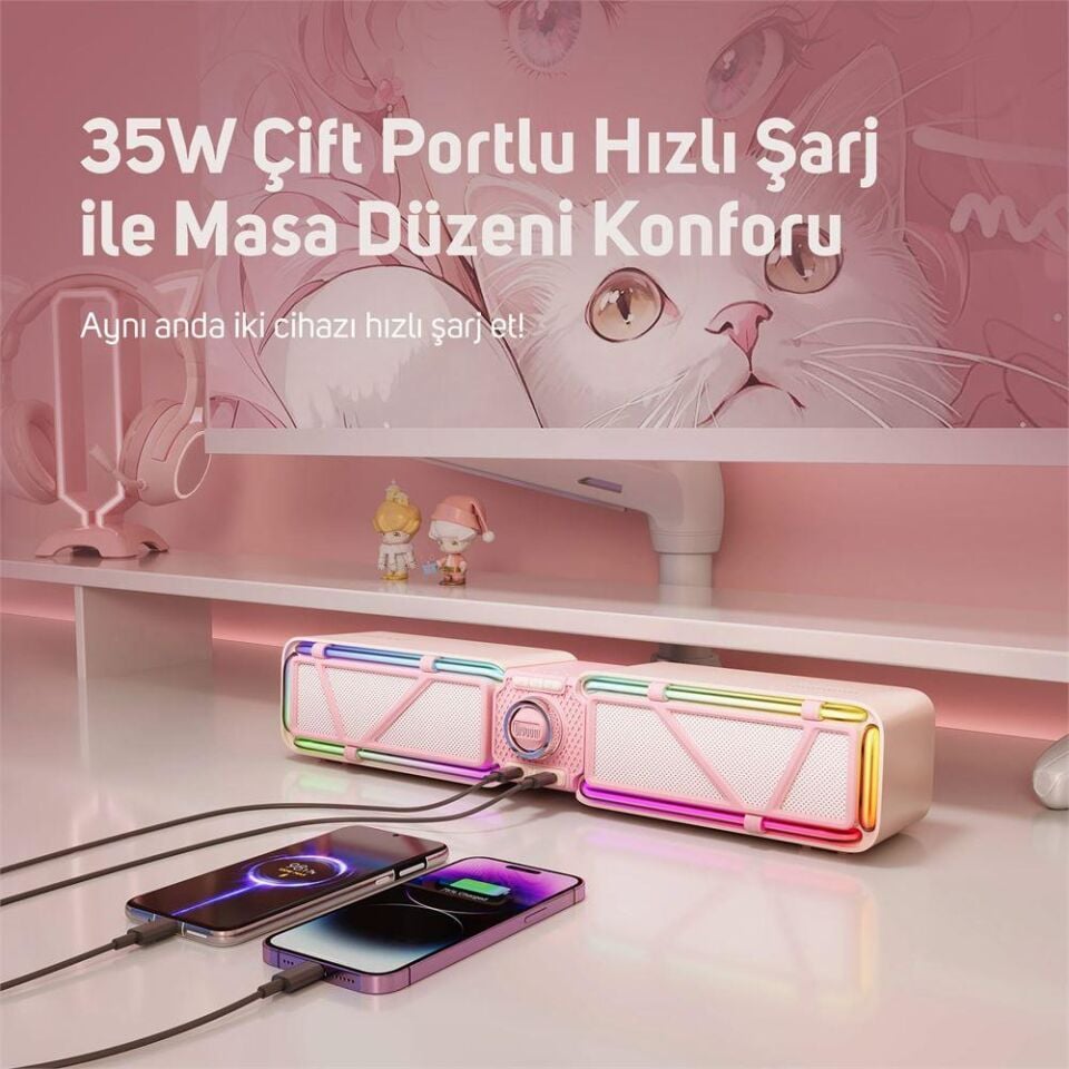 Divoom D-base 30W Masaüstü Bluetooth Gaming Hoparlör Pembe