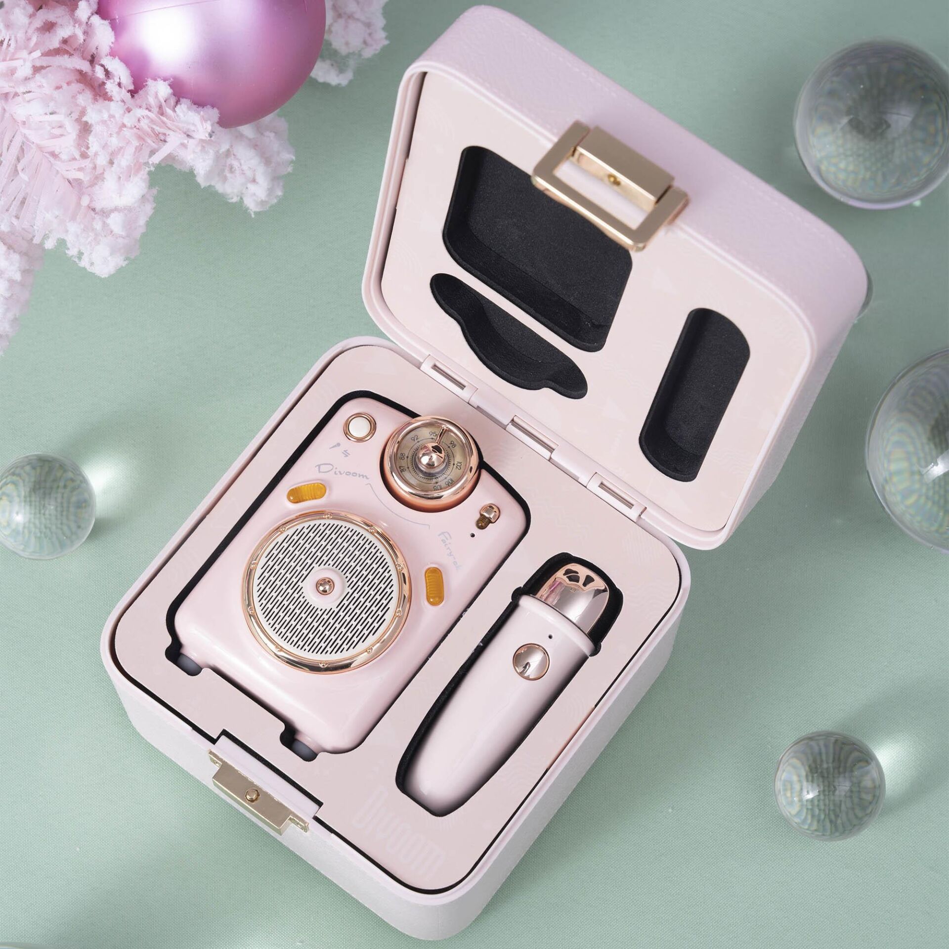 Divoom Fairy-OK Karaoke Mikrofonlu FM Radyolu Taşınabilir Bluetooth Hoparlör Pembe