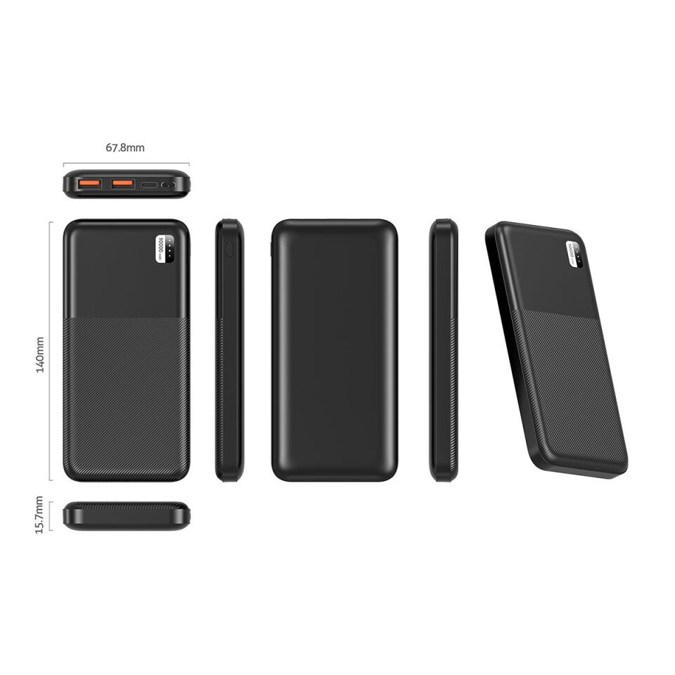 Xipin PX721 Hızlı Şarj Özellikli - LED Işık Göstergeli - Dual USB - Taşınabilir Powerbank - 10000 mAh Siyah
