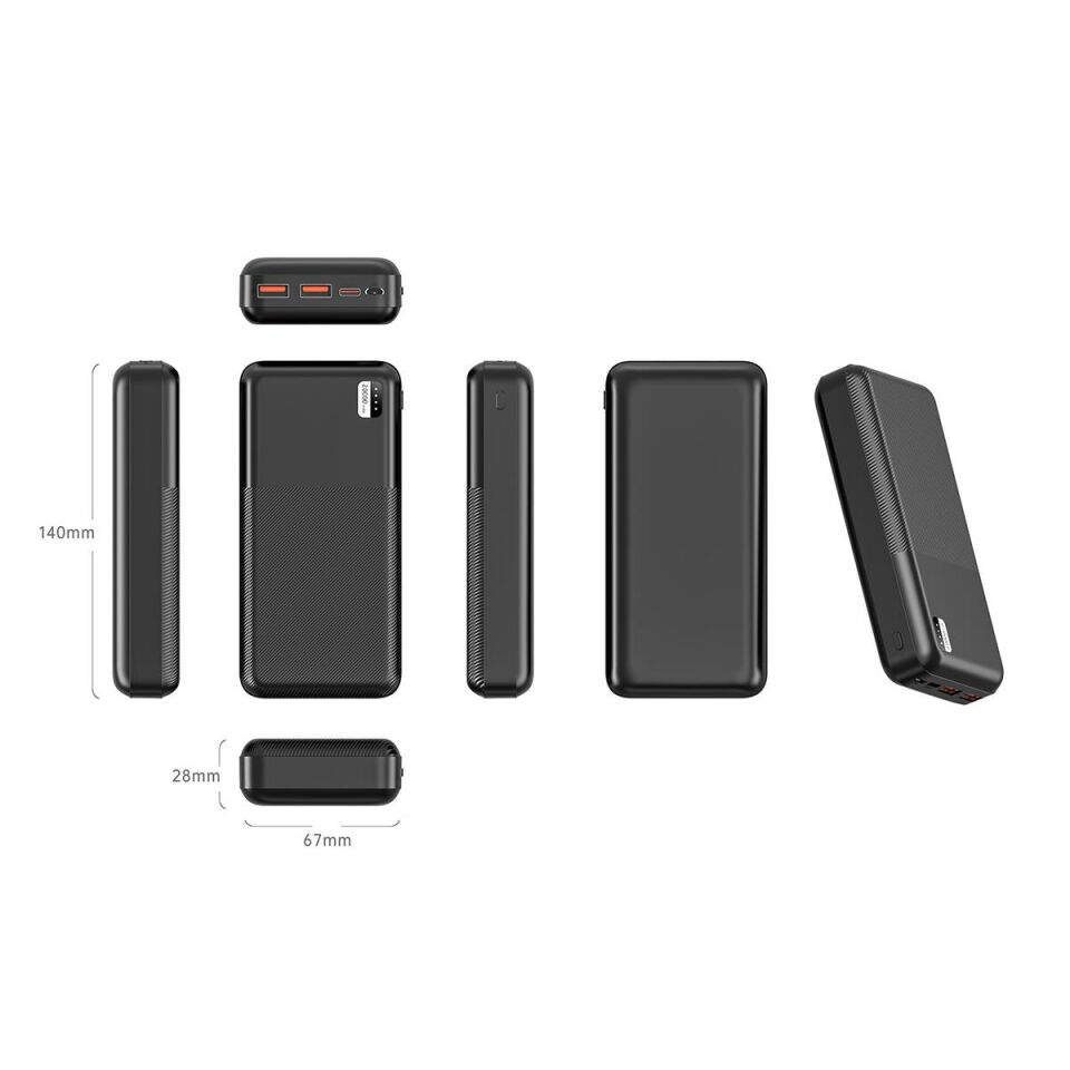 Xipin PX722 Hızlı Şarj Özellikli - LED Işık Göstergeli - Dual USB - Taşınabilir Powerbank 20000 mAh Siyah