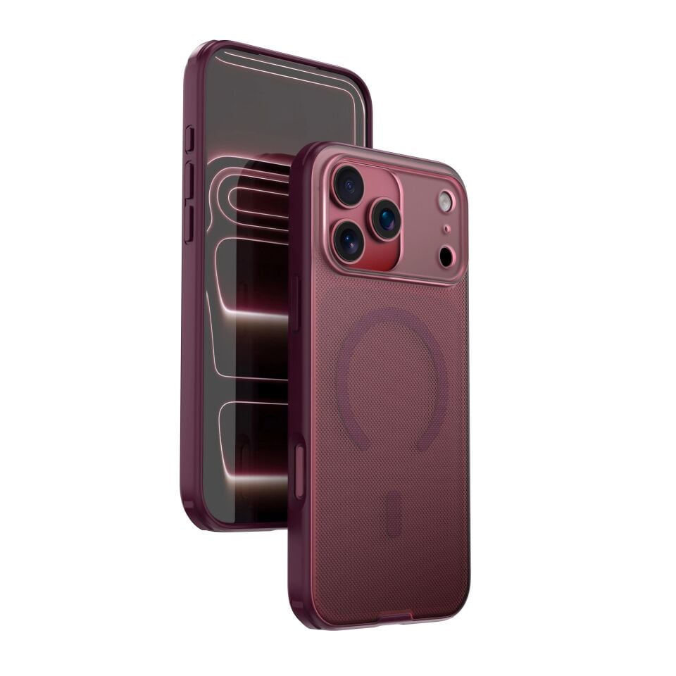 Njoyny Frosted iPhone 18 Pro MagSafe Kılıf Bordo