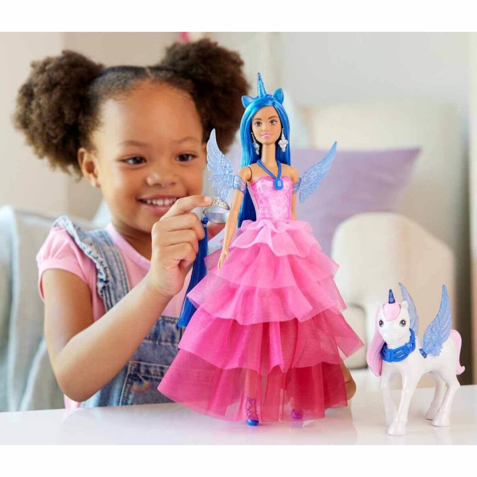 Barbie Mavi Saçlı Prenses Bebek HRR16