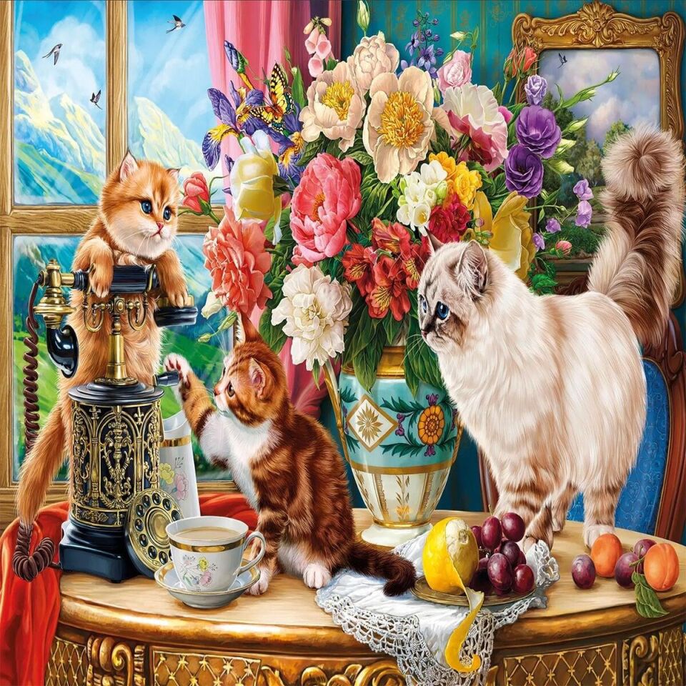 Ks Games Puzzle Family Cats Near The Window  1000 Parça