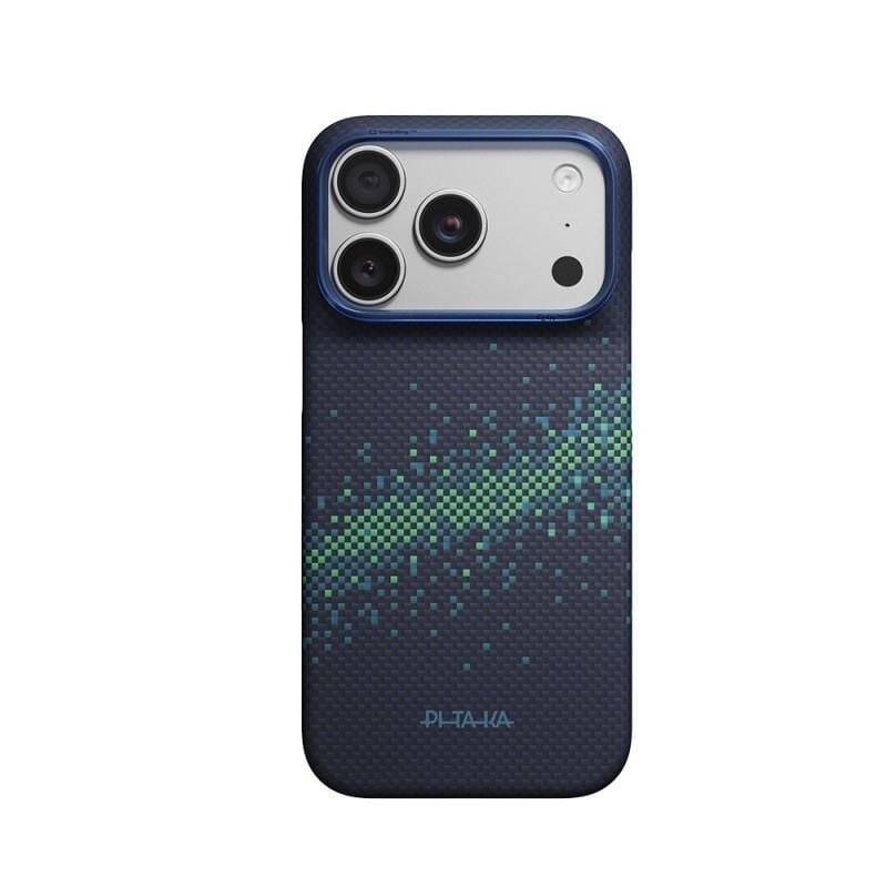 Pitaka Apple iPhone 18 Pro Max Kılıf M-safe Şarj Özellikli Aramid Karbon Fiber  Tactile Woven Starpeak Serisi Milky Way Galaxy Lacivert Kılıf