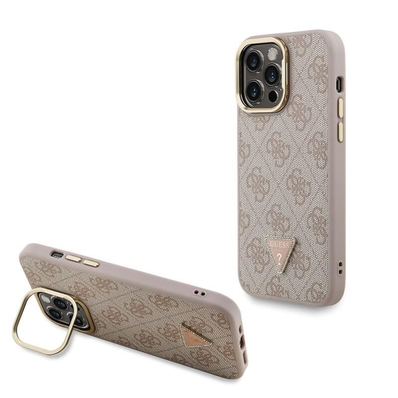 Guess Apple iPhone 14 Pro Max Kılıf  Orjinal Lisanslı PU Deri Taşlı Üçgen Logo 4G Desenli Kamera Standlı Kapak