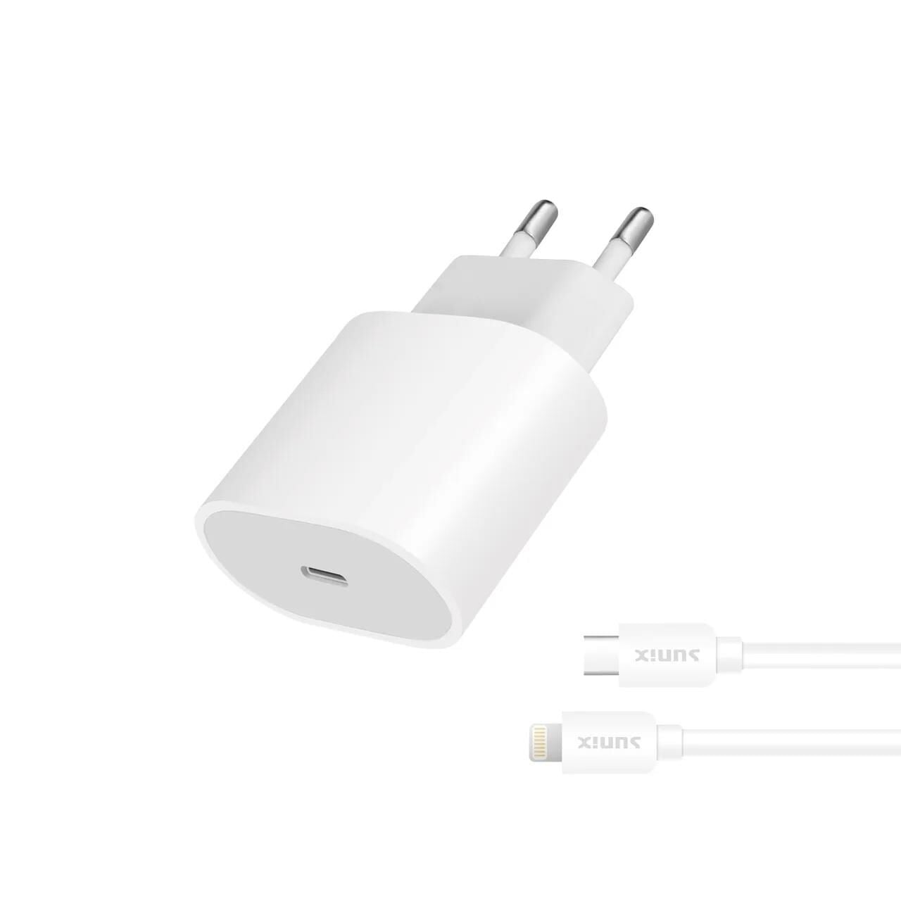 Sunix S-26 20W USB-C Lightning Hızlı Şarj Adaptörü ve Kablo Seti Beyaz