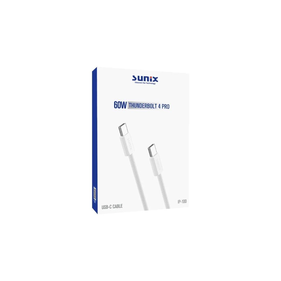 Sunix IP-100 60W Thunderbolt 4 USB-C to Lightning Hızlı Şarj ve Veri Kablosu 1 Metre Örgü Kumaş