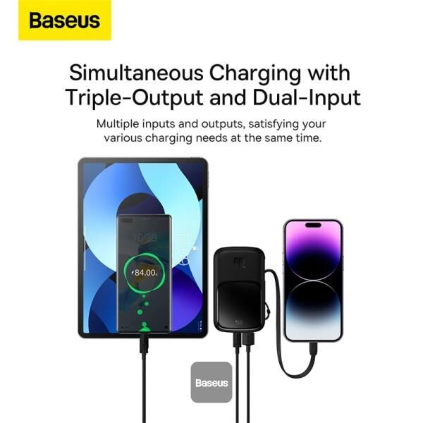 Baseus QPow Pro 2 Dijital Ekranlı 20W 10.000 Mah Dual Kablolu Powerbank
