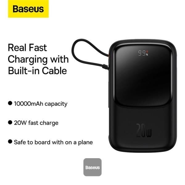 Baseus QPow Pro 2 Dijital Ekranlı 20W 10.000 Mah Dual Kablolu Powerbank Siyah
