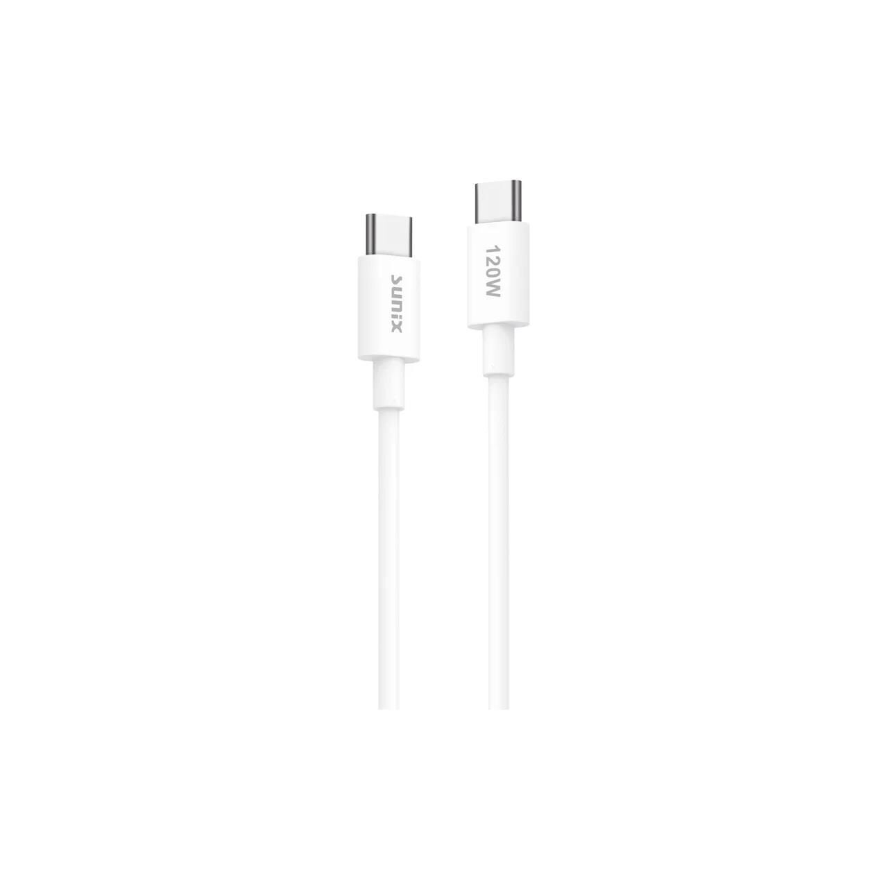 Sunix SC-240 120W USB-C to USB-C Hızlı Şarj ve Veri Kablosu 1 Metre Beyaz