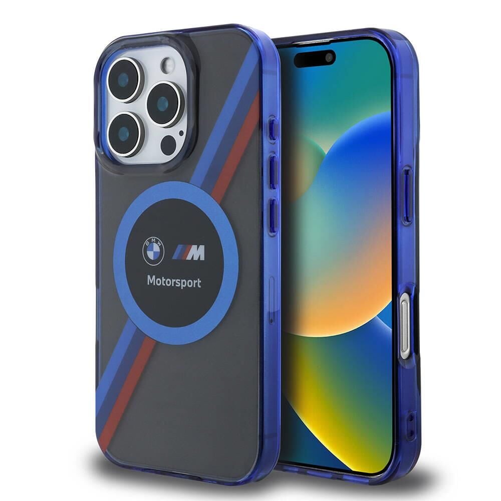 BMW  iPhone 16 Pro Max Lisanslı Magsafe Özellikli M Logolu Üç Renk Çizgili Motorsport Circle Kılıf Lacivert