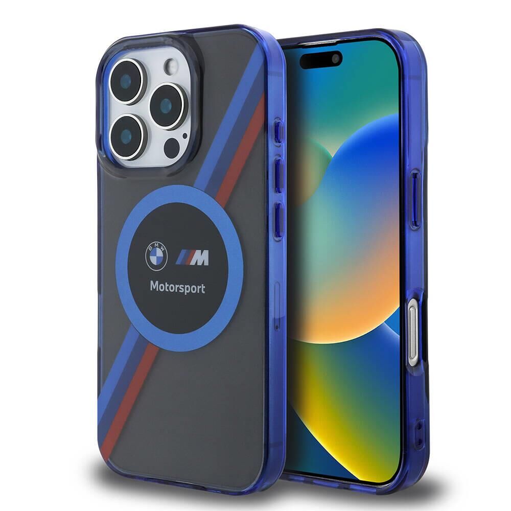 BMW  iPhone 16 Pro Max Lisanslı Magsafe Özellikli M Logolu Üç Renk Çizgili Motorsport Circle Kılıf Lacivert