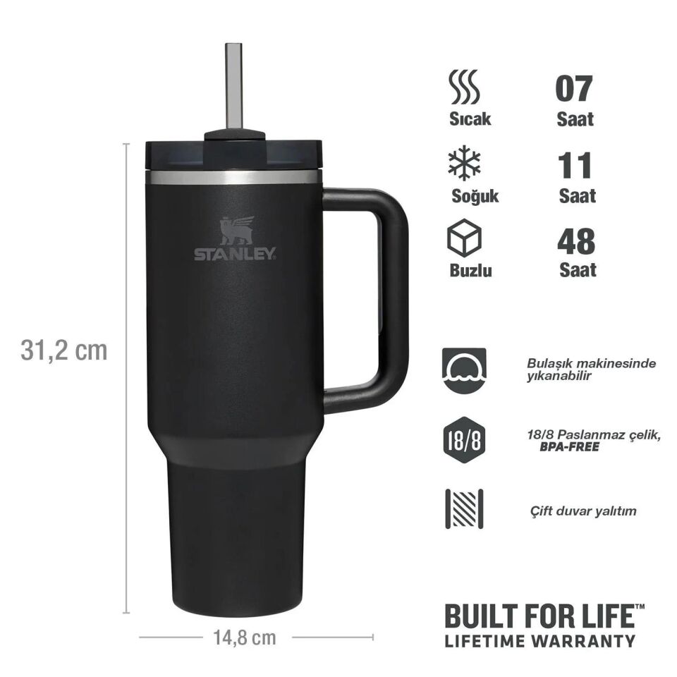 Stanley Quencher Pipetli Termos Bardak 1.18 Lt Siyah