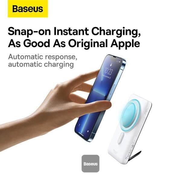 Baseus Manyetik Braket Kablosuz Hızlı Şarj Powerbank 10000 Mah 20W Beyaz