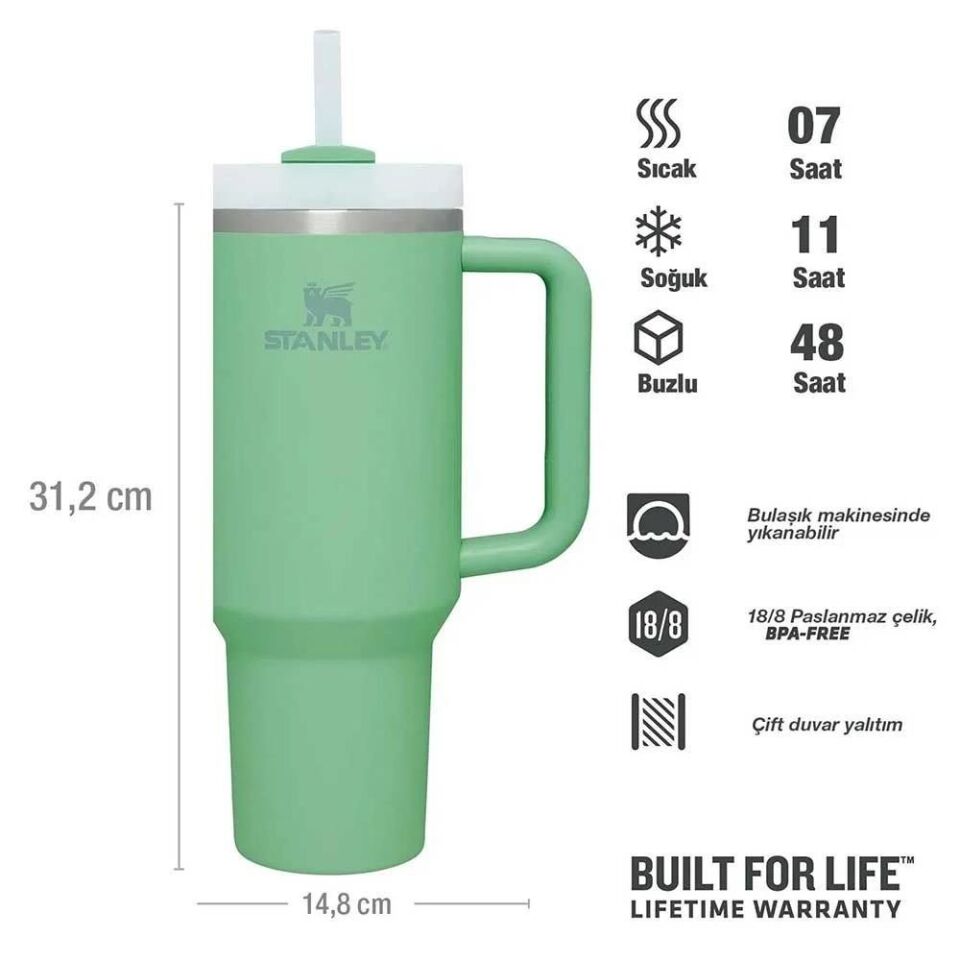 Stanley Quencher Pipetli Termos Bardak 1.18 Lt Yeşil