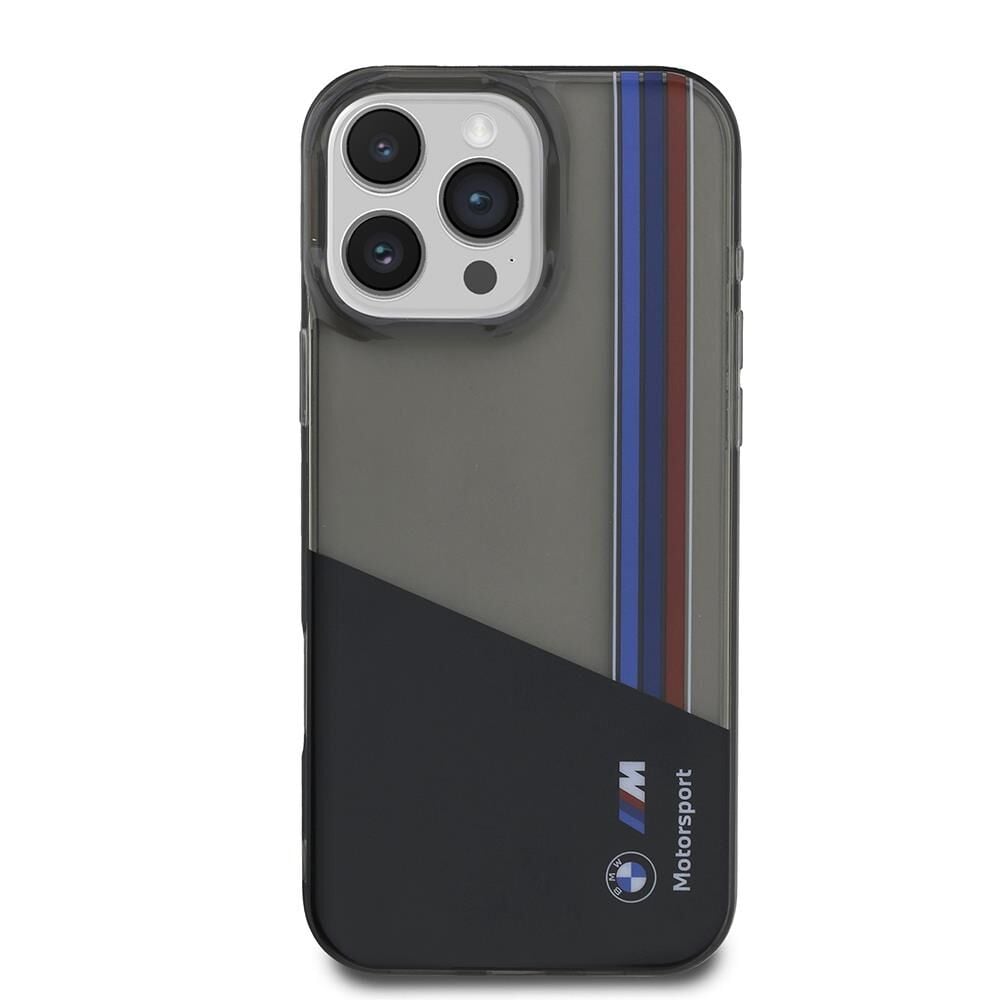 BMW iPhone 16 Pro Max Lisanslı Yarı Transparan M Dizayn Çizgili Kılıf