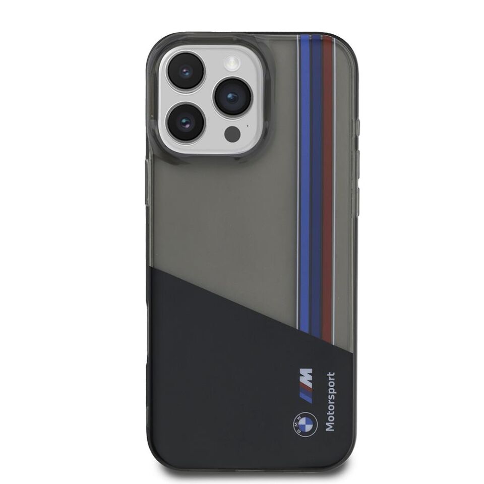 BMW iPhone 16 Pro Max Lisanslı Yarı Transparan M Dizayn Çizgili Kılıf