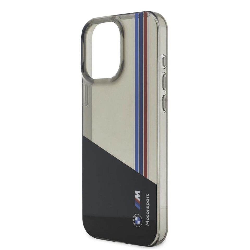 BMW iPhone 16 Pro Max Lisanslı Yarı Transparan M Dizayn Çizgili Kılıf