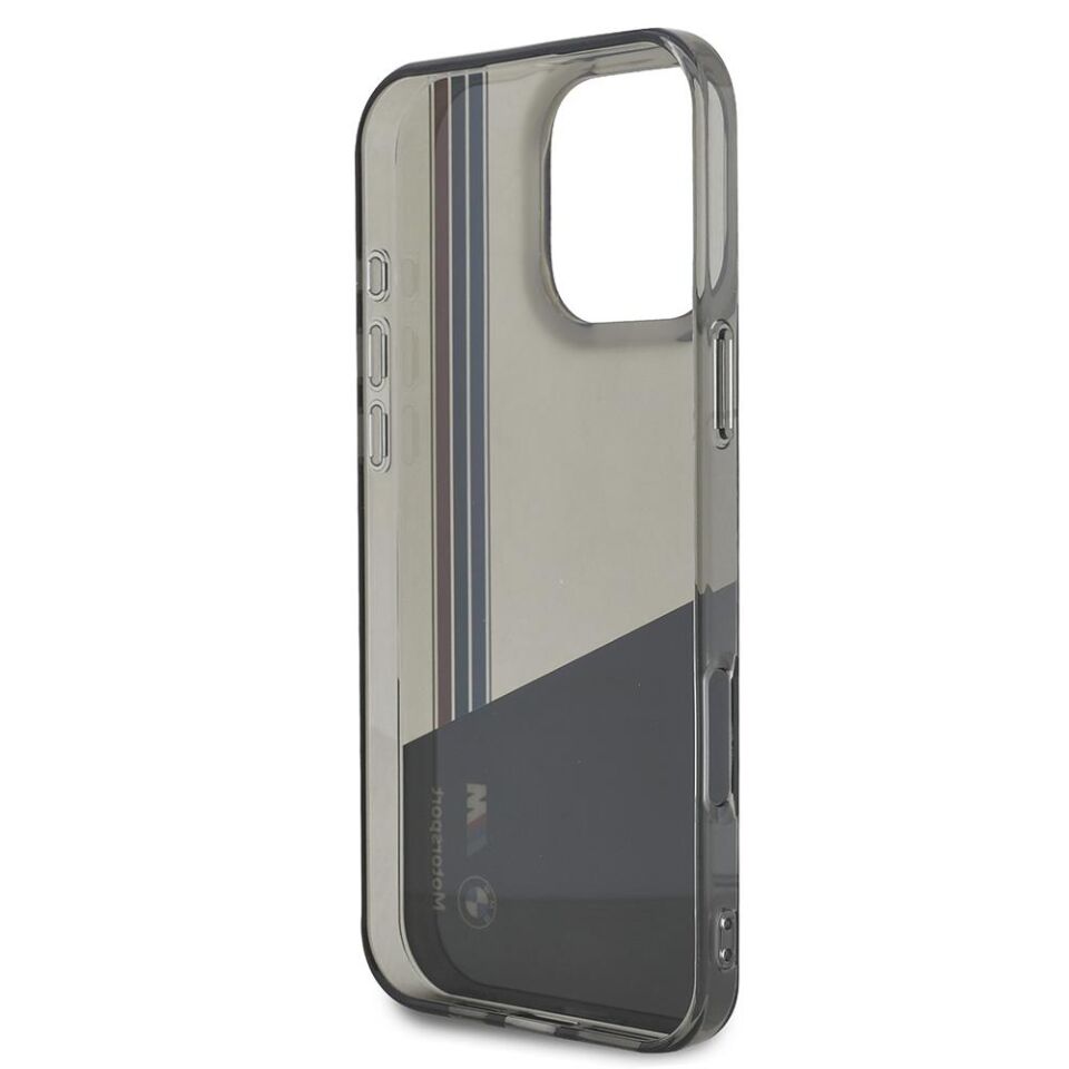 BMW iPhone 16 Pro Max Lisanslı Yarı Transparan M Dizayn Çizgili Kılıf