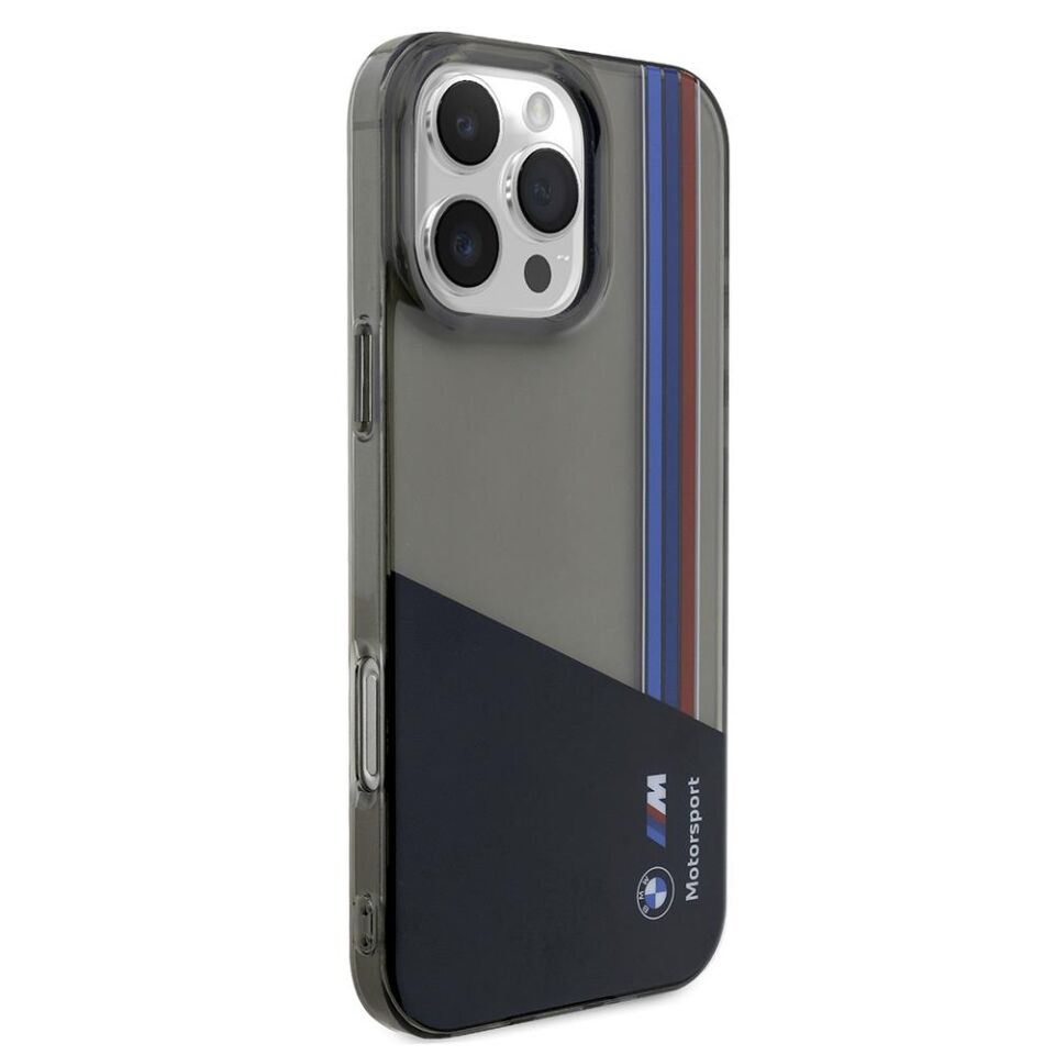 BMW iPhone 16 Pro Max Lisanslı Yarı Transparan M Dizayn Çizgili Kılıf