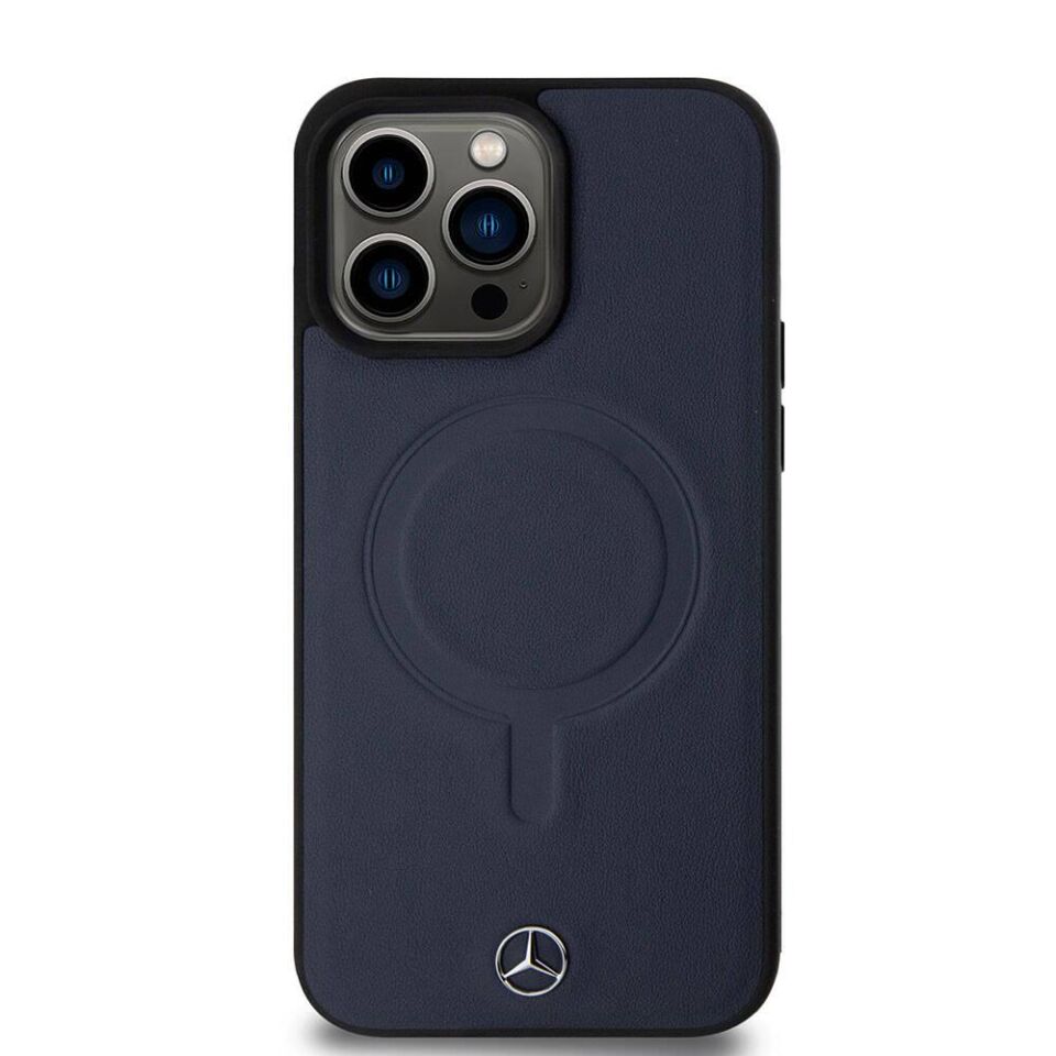Apple iPhone 15 Pro Max Kılıf - Mercedes Benz Orijinal Lisanslı Magsafe Şarj Özellikli Metal Yıldız Logolu Pürüzsüz Deri Kapak