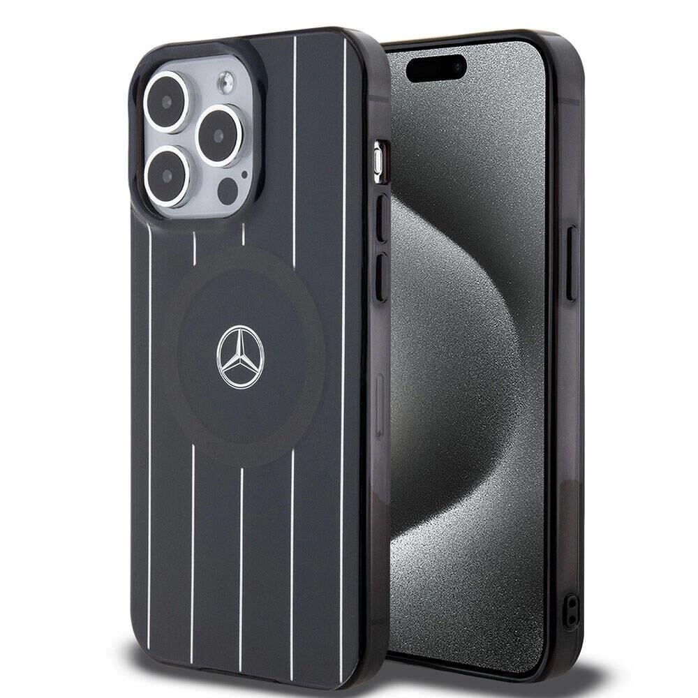 Apple iPhone 15 Pro Kılıf Mercedes Benz Orijinal Lisanslı Magsafe Şarj Özellikli Çift Katmanlı Paralel Çizgi Desenli Kapak