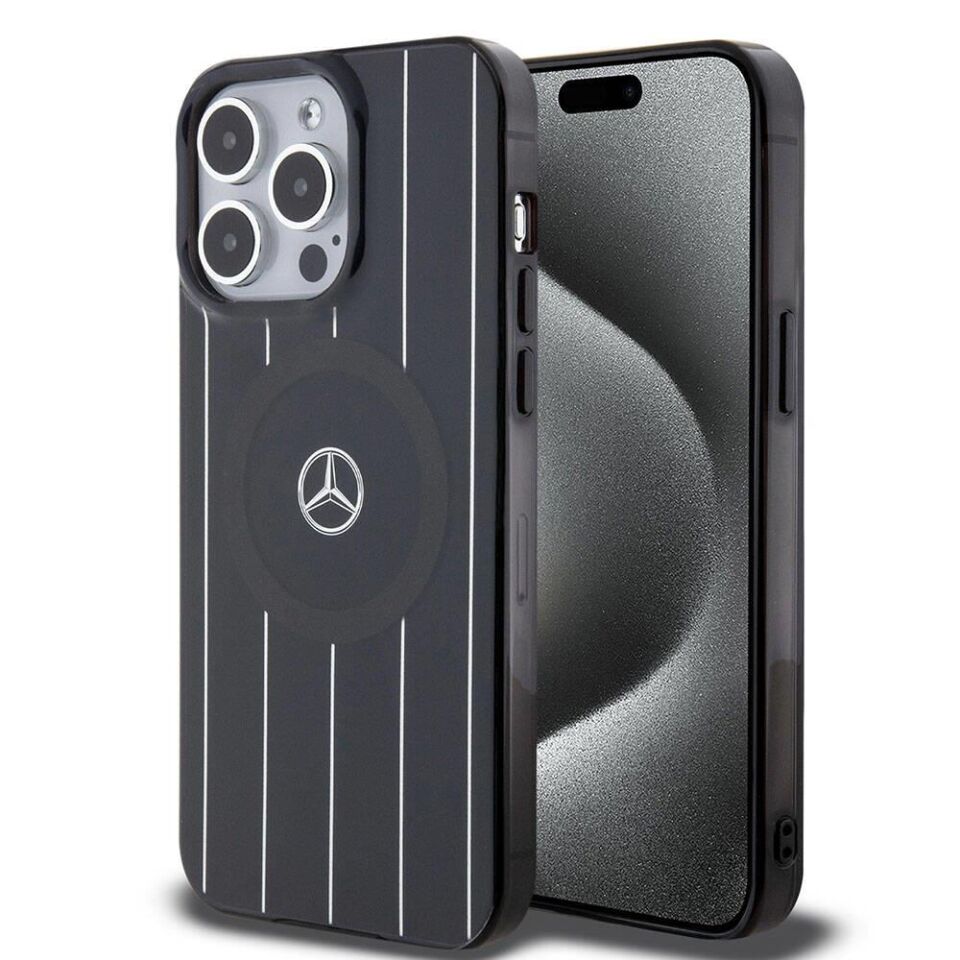 Apple iPhone 15 Pro Kılıf Mercedes Benz Orijinal Lisanslı Magsafe Şarj Özellikli Çift Katmanlı Paralel Çizgi Desenli Kapak