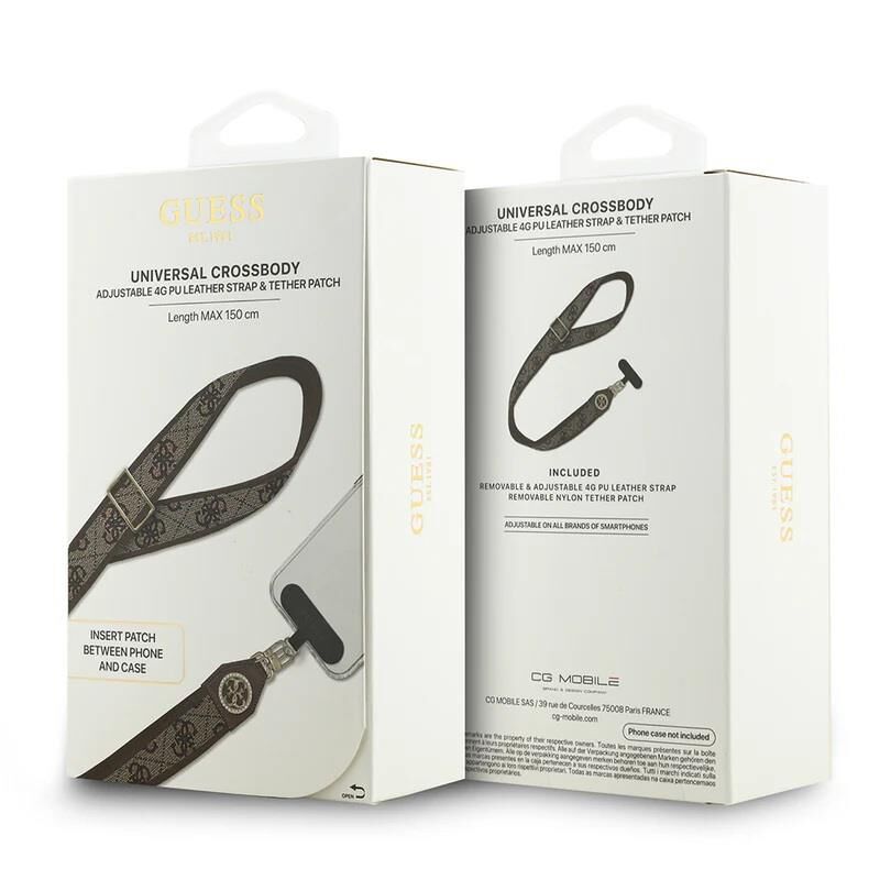 Guess Lisanslı Taşlı 4G Metal Logolu Çapraz Vücut Telefon Askı Kayışı 150cm Kahverengi
