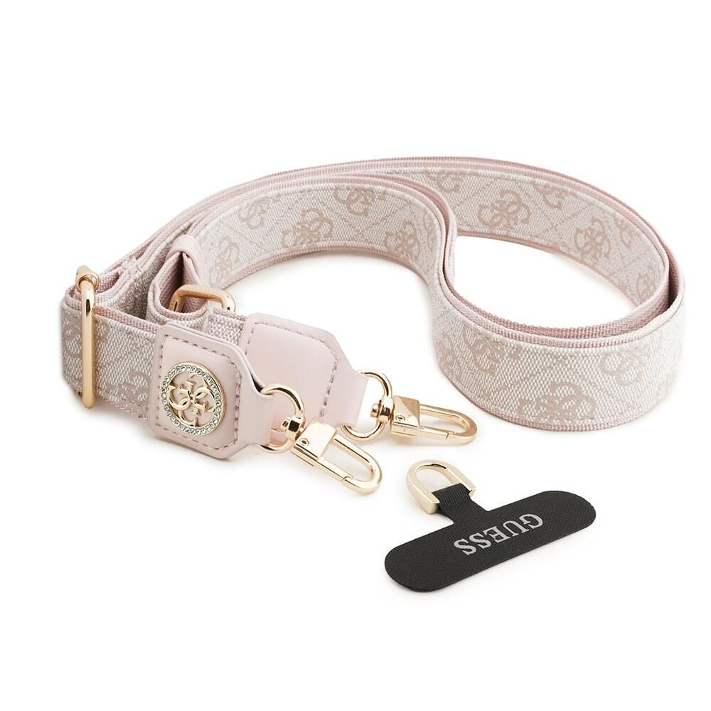 Guess Lisanslı Taşlı 4G Metal Logolu Çapraz Vücut Telefon Askı Kayışı 150cm Pembe