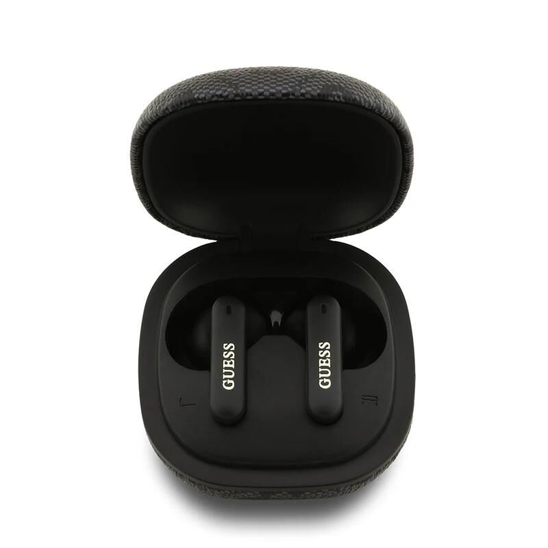 Guess Lisanslı PU 4G Desenli Klasik Metal Yazı Logolu TWS Kulak İçi Bluetooth Kulaklık Siyah