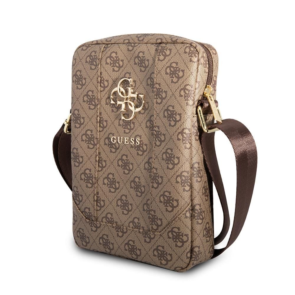 Guess  Lisanslı Metal Logolu Fermuarlı 8 inç Çapraz Askılı Tablet Çantası Kahveringi
