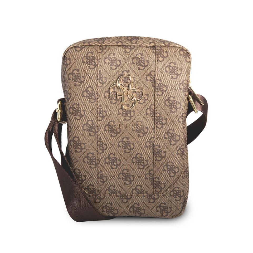 Guess  Lisanslı Metal Logolu Fermuarlı 8 inç Çapraz Askılı Tablet Çantası Kahveringi