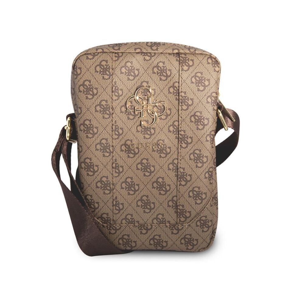 Guess  Lisanslı Metal Logolu Fermuarlı 8 inç Çapraz Askılı Tablet Çantası Kahveringi