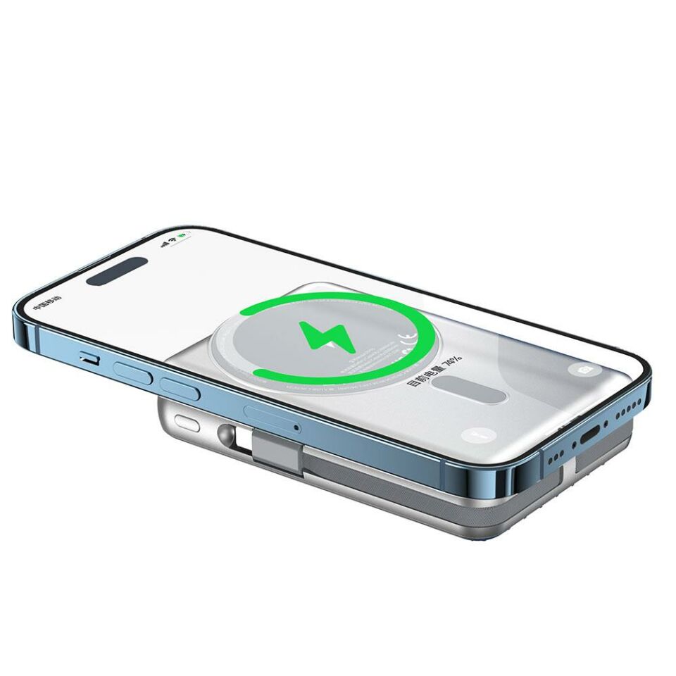 Wiwu PP03 Taşınabilir Wireless Şarj ve PD Hızlı Şarj Özellikli Powerbank 15W 10000mAh Gri