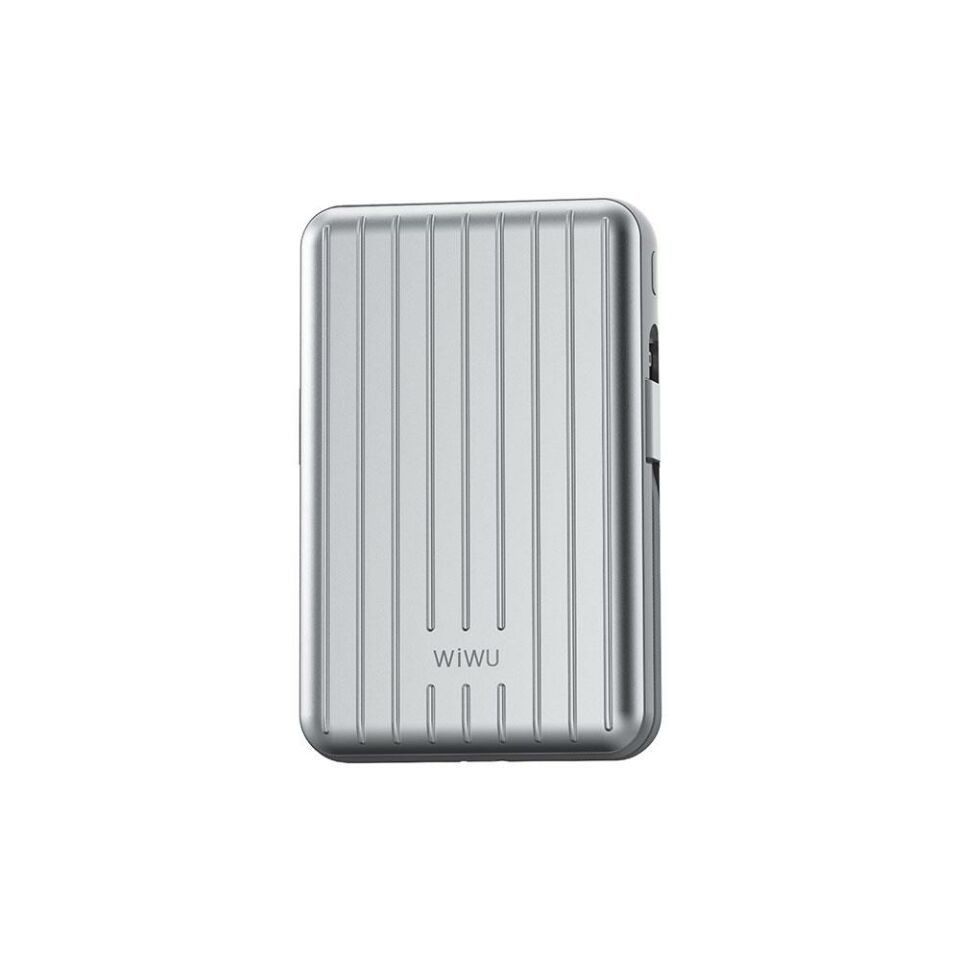 Wiwu PP03 Taşınabilir Wireless Şarj ve PD Hızlı Şarj Özellikli Powerbank 15W 10000mAh Gri