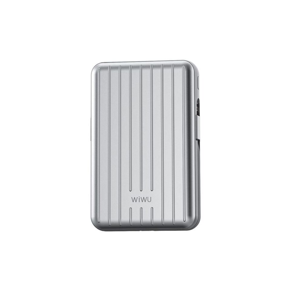 Wiwu PP03 Taşınabilir Wireless Şarj ve PD Hızlı Şarj Özellikli Powerbank 15W 10000mAh Gri