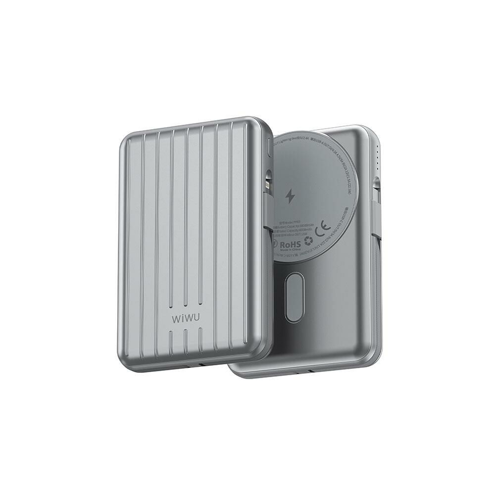 Wiwu PP03 Taşınabilir Wireless Şarj ve PD Hızlı Şarj Özellikli Powerbank 15W 10000mAh Gri