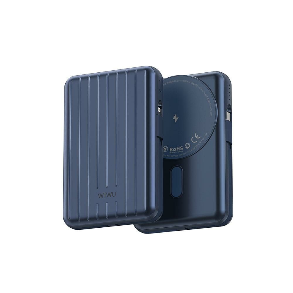 Wiwu PP03 Taşınabilir Wireless Şarj ve PD Hızlı Şarj Özellikli Powerbank 15W 10000mAh Mavi