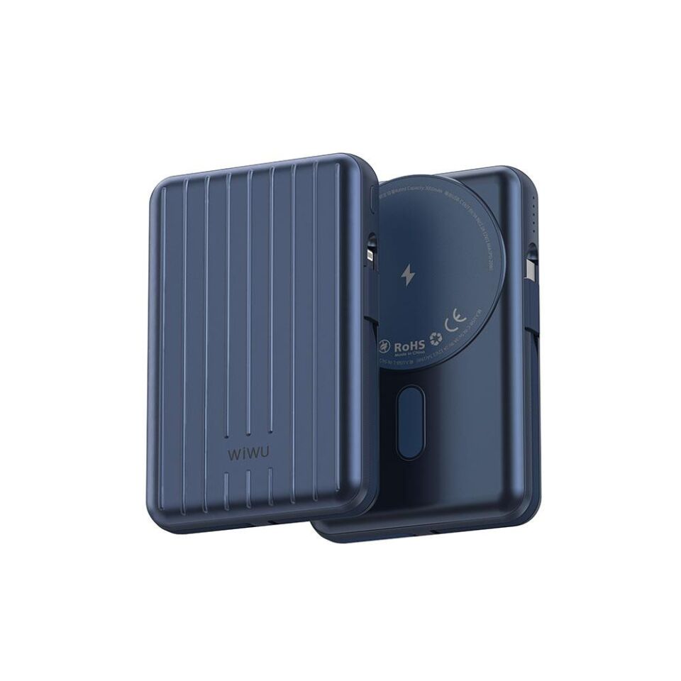 Wiwu PP03 Taşınabilir Wireless Şarj ve PD Hızlı Şarj Özellikli Powerbank 15W 10000mAh Mavi