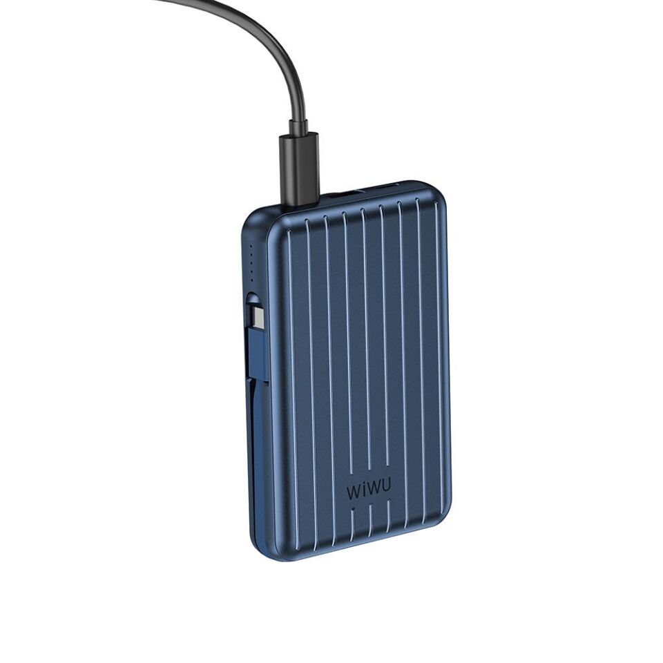 Wiwu PP03 Taşınabilir Wireless Şarj ve PD Hızlı Şarj Özellikli Powerbank 15W 10000mAh Mavi
